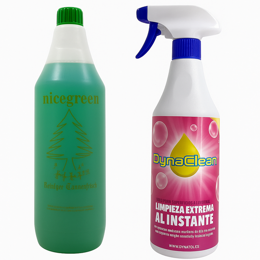 **PROMOCION** DYNACLEAN 1L EN PULVERIZADOR + Nicegreen limpiador DESENGRASANTE LIMPIEZA INDUSTRIAL Y DOMESTICA HOGAR